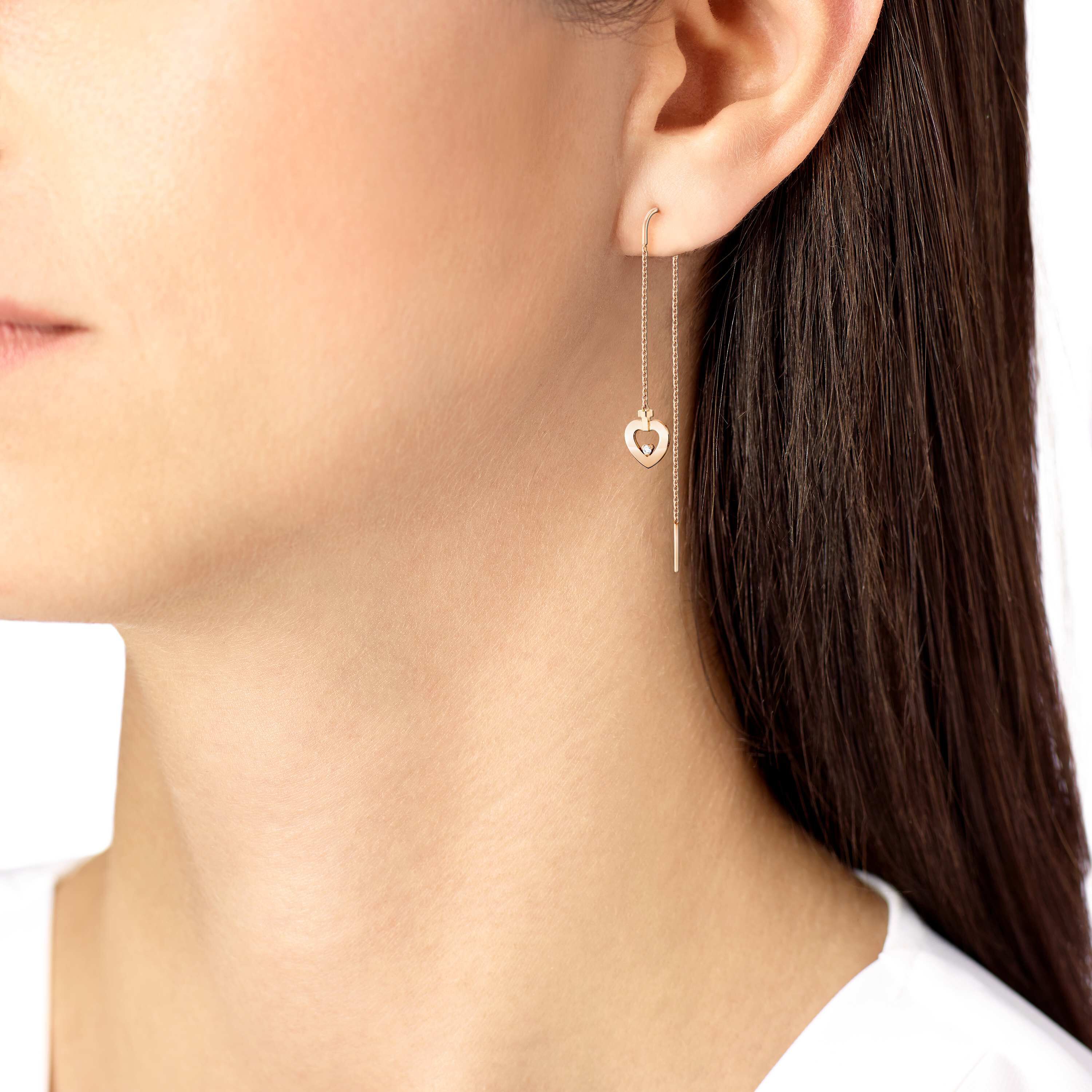 Fred Pretty Woman Extra Small 18k Rose Gold and Diamond Heart Single Drop Earring